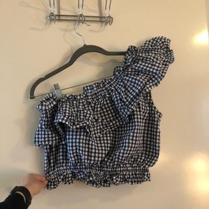 Checked Print One Shoulder Crop